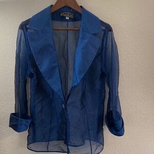 Alex Evenings Sheer royal blue indigo Blazer wedding cocktail 16W